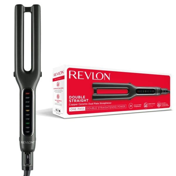 Двойна преса за коса REVLON One-Step Double Straight RVST2204E, 4 керамични плочи, LCD дисплей