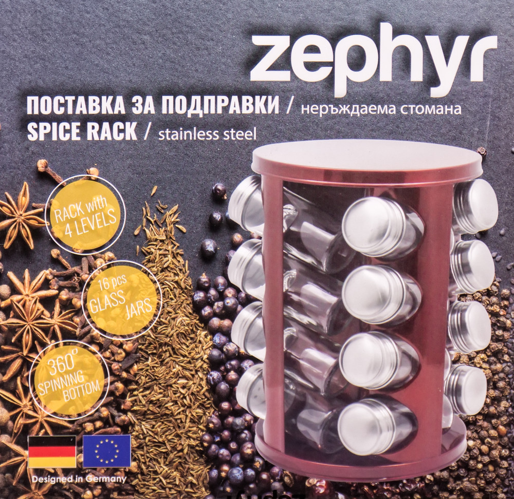 G8821-4895139239089 Бурканчета за подправки на стойка ZEPHYR ZP 1217 CR16 Red metallic, 16 бр. бурканчета, 4 нива, Въртяща се основа, Червен - Код G8821 - Image 1